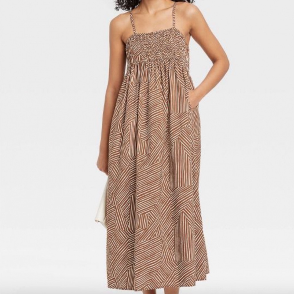 A new day brown and white patterned maxi dress size small